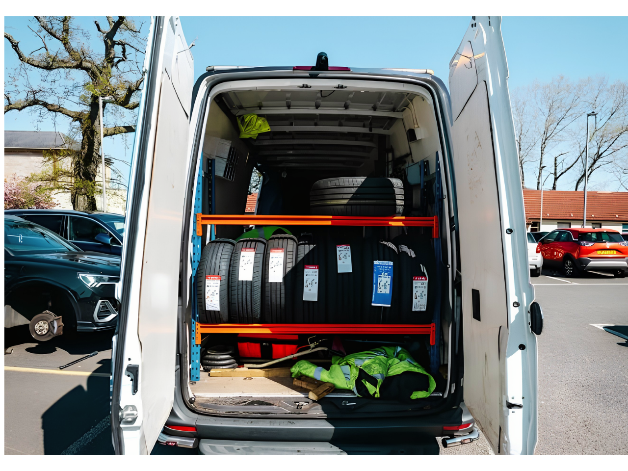 Stock of tyres in the van